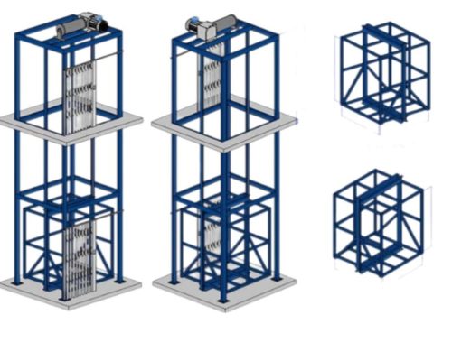 Hệ thống thang thủy lực với xi-lanh và bơm dầu công suất lớn, nâng hạ êm ái, chịu tải nặng cho nhà máy chế biến và kho lạnh.