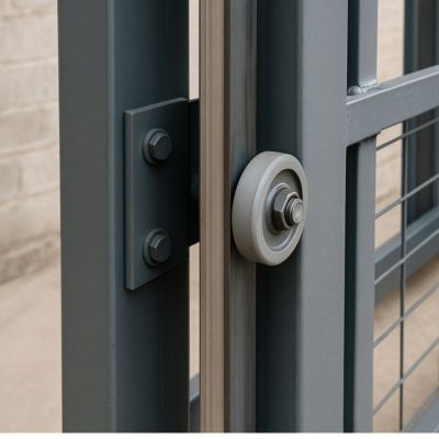 Hệ thống tời điện trong thang nâng hàng tự chế với motor kéo cáp, phù hợp cho tải trọng nhẹ đến trung bình.