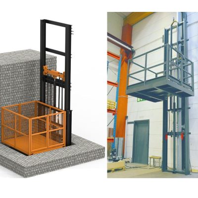 Mẫu thang nâng hàng tự chế 1 tầng, thiết kế khung thép chắc chắn, sàn nâng vừa tầm tầng lửng.